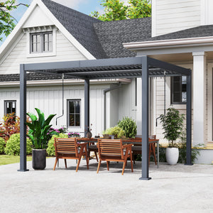 10' x 10' Louvered Pergola with Adjustable Metal Roof and Aluminum Frame, Outdoor Pergola Hardtop Gazebo with Drainage System, Water and UV Proof for Deck Backyard Patio
