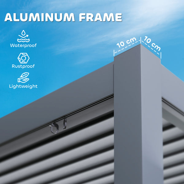 10' x 10' Louvered Pergola with Adjustable Metal Roof and Aluminum Frame, Outdoor Pergola Hardtop Gazebo with Drainage System, Water and UV Proof for Deck Backyard Patio