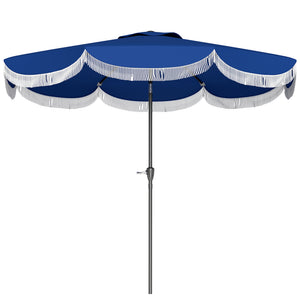 Outsunny 9FT Patio Umbrella, UPF 30+ Outdoor Market Umbrella with Crank, 8 Ribs, Push Button Tilt, Vented Patio Table Umbrella for Deck Backyard Lawn, Navy Blue