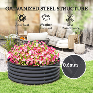 Galvanised Raised Garden Bed with Safety Edging, Outdoor Raised Planter Box with Gloves and Open Bottom, Metal Raised Bed for Flowers, Vegetables and Herbs, 120 x 120 x 43cm, Dark Grey