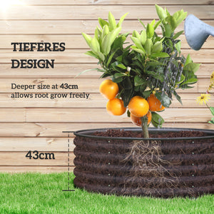 Galvanised Raised Garden Bed with Safety Edging, Outdoor Raised Planter Box with Gloves and Open Bottom, Metal Raised Bed for Flowers, Vegetables and Herbs, 120 x 120 x 43cm, Dark Grey