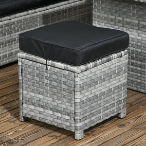 5 Pieces PE Rattan Garden Furniture Set with Corner Sofa, Patio Sofa Set with Glass Table, Stools, Cushions, for Poolside, Mixed Grey