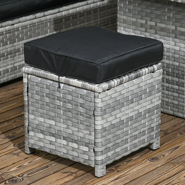 5 Pieces PE Rattan Garden Furniture Set with Corner Sofa, Patio Sofa Set with Glass Table, Stools, Cushions, for Poolside, Mixed Grey