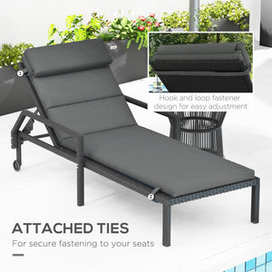 Set of 2 Outdoor Lounge Chair Cushions, Patio Chaise Lounge Cushions with Headrest and Ties, Water Resistant Replacement Sun Lounger Seat Pads, Grey