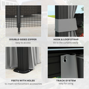 10' x 12' Hardtop Gazebo, Aluminum Frame Garden Sun Shelter with Double Tier Metal Roof, Mosquito Netting, Curtains, and Hanging Hook, Light Grey
