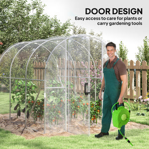 3 x 2 x 2m Polytunnel Greenhouse with 2 Hinged Door, Walk-in Grow House Tent with PE Cover and Galvanised Steel Frame, Clear