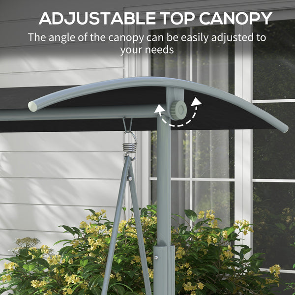 2 Person Porch Swing with Stand, Outdoor Swing with Canopy, Pivot Storage Table, 2 Cup Holders, Cushions for Patio, Backyard, Black