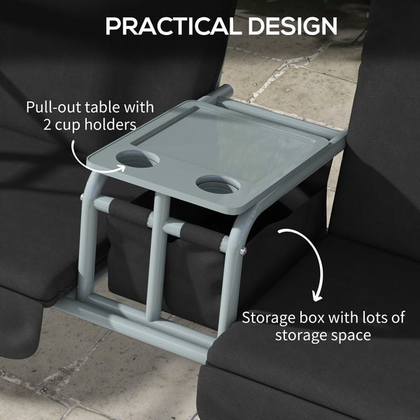2 Person Porch Swing with Stand, Outdoor Swing with Canopy, Pivot Storage Table, 2 Cup Holders, Cushions for Patio, Backyard, Black