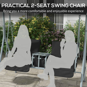2 Person Porch Swing, Patio Swing Chair with Adjustable Canopy, Table and Storage bag for Outdoor, Garden, Backyard, Poolside, Black