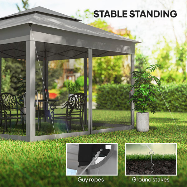 3 x 3(m) Pop Up Gazebo, Double-roof Garden Tent with Netting and Carry Bag, Party Event Shelter for Outdoor Patio, Dark Grey