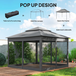 3 x 3(m) Pop Up Gazebo, Double-roof Garden Tent with Netting and Carry Bag, Party Event Shelter for Outdoor Patio, Dark Grey