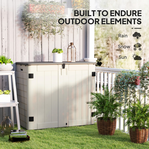185 Gallon Outdoor Storage Cabinet Deck Box, Waterproof Horizontal Storage Shed with Openable Top and Lockable Doors for Lawnmower, Garbage Bin, Patio Accessories