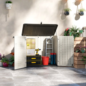 185 Gallon Outdoor Storage Cabinet Deck Box, Waterproof Horizontal Storage Shed with Openable Top and Lockable Doors for Lawnmower, Garbage Bin, Patio Accessories