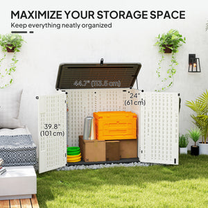185 Gallon Outdoor Storage Cabinet Deck Box, Waterproof Horizontal Storage Shed with Openable Top and Lockable Doors for Lawnmower, Garbage Bin, Patio Accessories