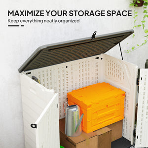 185 Gallon Outdoor Storage Cabinet Deck Box, Waterproof Horizontal Storage Shed with Openable Top and Lockable Doors for Lawnmower, Garbage Bin, Patio Accessories