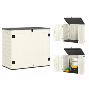 185 Gallon Outdoor Storage Cabinet Deck Box, Waterproof Horizontal Storage Shed with Openable Top and Lockable Doors for Lawnmower, Garbage Bin, Patio Accessories