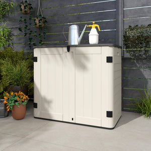 185 Gallon Outdoor Storage Cabinet Deck Box, Waterproof Horizontal Storage Shed with Openable Top and Lockable Doors for Lawnmower, Garbage Bin, Patio Accessories