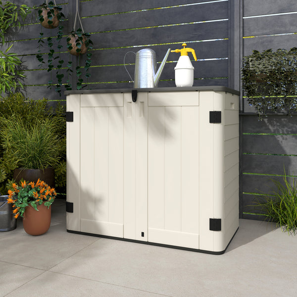 185 Gallon Outdoor Storage Cabinet Deck Box, Waterproof Horizontal Storage Shed with Openable Top and Lockable Doors for Lawnmower, Garbage Bin, Patio Accessories