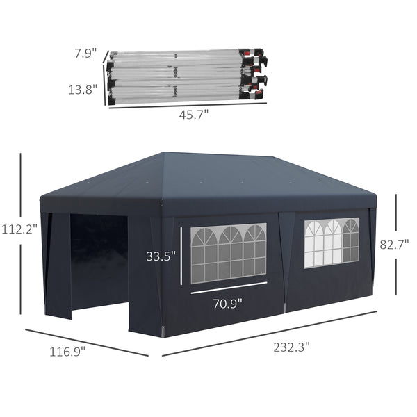 10' x 19.5' Pop Up Canopy Tent with Sidewalls, UPF 30+ Height Adjustable Large Party Tent Event Shelter with Leg Weight Bags and Wheeled Carry Bag for Garden, Patio, Dark Blue