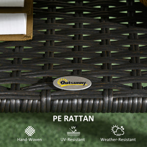 43.3" PE Rattan Outdoor Coffee Table with Storage Shelf, Hand-Woven Patio Wicker Side Table, 2-Layer Storage Table with Glass Top, for Garden, Porch, Backyard, Black