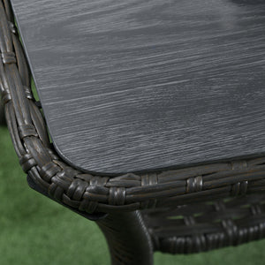 43.3" PE Rattan Outdoor Coffee Table with Storage Shelf, Hand-Woven Patio Wicker Side Table, 2-Layer Storage Table with Glass Top, for Garden, Porch, Backyard, Black