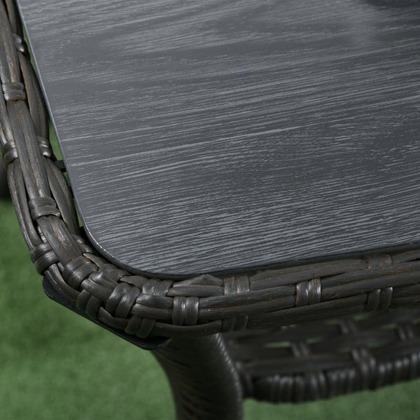43.3" PE Rattan Outdoor Coffee Table with Storage Shelf, Hand-Woven Patio Wicker Side Table, 2-Layer Storage Table with Glass Top, for Garden, Porch, Backyard, Black