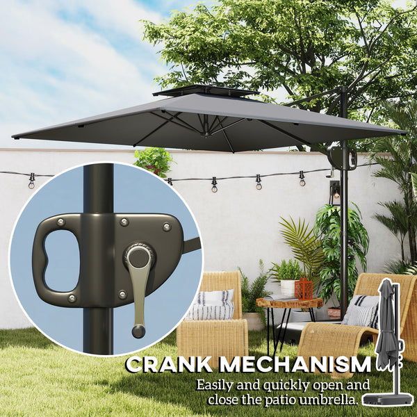 8' x 9' Square Cantilever Patio Umbrella with Fillable Base, Double Top Patio Hanging Offset Umbrella, Outdoor Cantilever Parasol with Crank & Tilt, Dark Grey