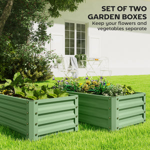 Set of 2 Raised Garden Bed, Outdoor Planter Box with Galvanised Steel Frame for Growing Vegetables, Flowers and Herbs, 110 x 50 x 30cm, Light Green