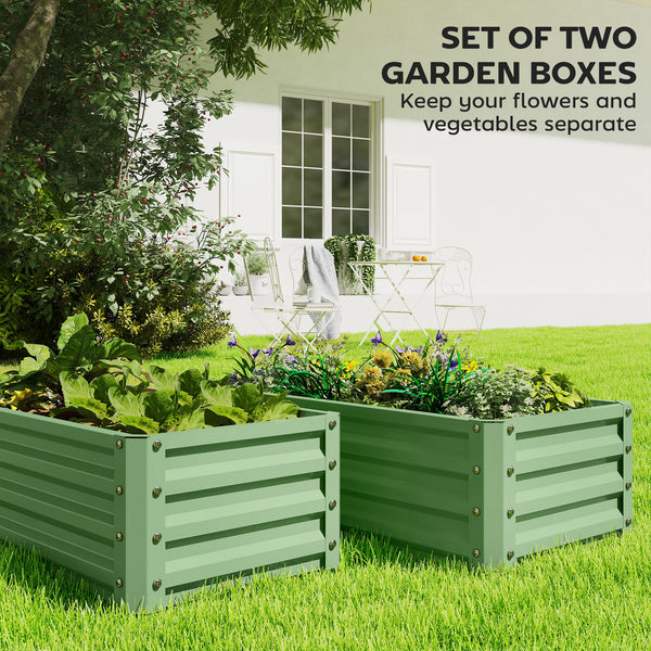 Set of 2 Raised Garden Bed, Outdoor Planter Box with Galvanised Steel Frame for Growing Vegetables, Flowers and Herbs, 110 x 50 x 30cm, Light Green