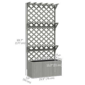 Wooden Planter with Trellis, Raised Garden Bed with Hanging Roof, Plant Shelf, Drainage Holes and Bed Liner for Climbing Plants, Flowers, 30" x 13" x 70", Grey