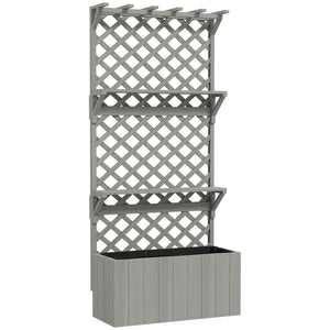 Wooden Planter with Trellis, Raised Garden Bed with Hanging Roof, Plant Shelf, Drainage Holes and Bed Liner for Climbing Plants, Flowers, 30" x 13" x 70", Grey