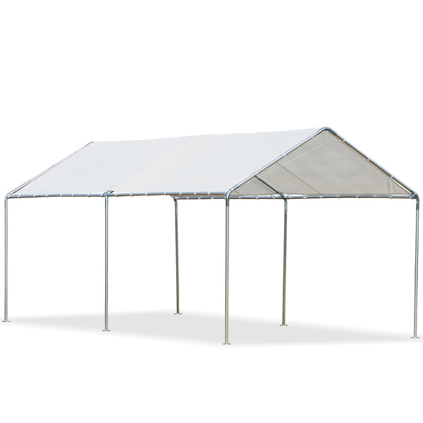 10' x 20' Carport Heavy Duty Galvanized Car Canopy with Included Anchor Kit, 3 Reinforced Steel Cables, White