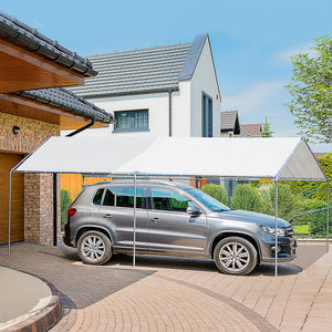 10' x 20' Carport Heavy Duty Galvanized Car Canopy with Included Anchor Kit, 3 Reinforced Steel Cables, White