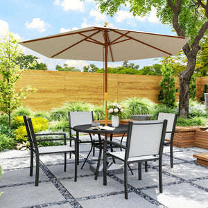 5 Piece Patio Table and Chairs, Outdoor Dining Set with Round Table and 4 Stackable Chairs, Steel Frame, for Backyard, Lawn, Deck, Balcony, Pool Side, Light Grey