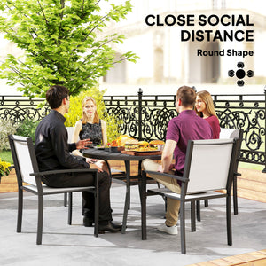5 Piece Patio Table and Chairs, Outdoor Dining Set with Round Table and 4 Stackable Chairs, Steel Frame, for Backyard, Lawn, Deck, Balcony, Pool Side, Light Grey