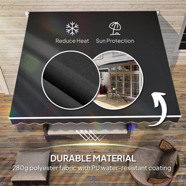 3 x 2.5m Garden Patio Manual Awning, Retractable Canopy Sun Shade Shelter with Fittings and Crank Handle, Black