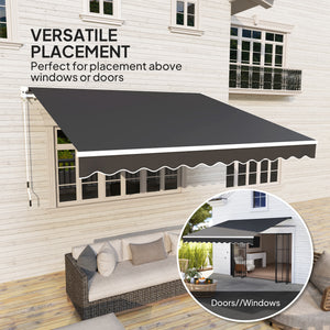3 x 2.5m Garden Patio Manual Awning, Retractable Canopy Sun Shade Shelter with Fittings and Crank Handle, Black
