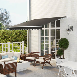 3 x 2.5m Garden Patio Manual Awning, Retractable Canopy Sun Shade Shelter with Fittings and Crank Handle, Black