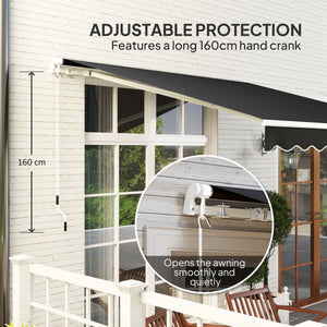 3 x 2.5m Garden Patio Manual Awning, Retractable Canopy Sun Shade Shelter with Fittings and Crank Handle, Black