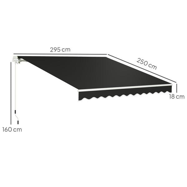 3 x 2.5m Garden Patio Manual Awning, Retractable Canopy Sun Shade Shelter with Fittings and Crank Handle, Black