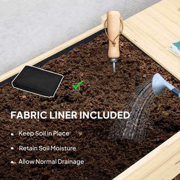 Raised Garden Bed, Wooden Elevated Planter Box with Lockable Wheels, Side Tables and Bottom Shelf, Outdoor Planter with Liner and Drainage Holes for Vegetables, Flowers, Fruits, Natural