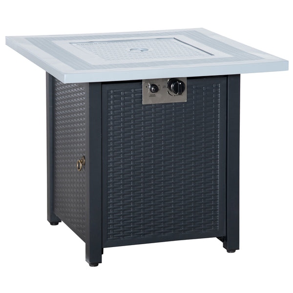 Square Propane Gas Fire Pit Table, 40000 BTU Rattan Smokeless Firepit Patio Heater with Lava Rocks and Lid, 71cm x 71cm x 62cm, Black