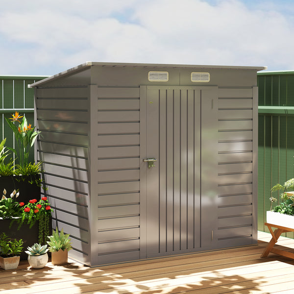 6 x 4FT Outdoor Storage Shed, Easy to Assemble Galvanized Metal Garden Shed, Waterproof Tool Shed with Lockable Door and 2 Vents for Backyard, Lawn, Patio, Light Grey