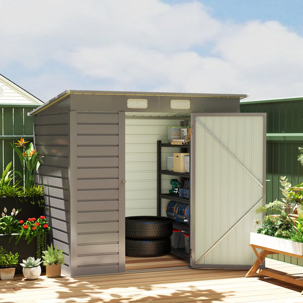 6 x 4FT Outdoor Storage Shed, Easy to Assemble Galvanized Metal Garden Shed, Waterproof Tool Shed with Lockable Door and 2 Vents for Backyard, Lawn, Patio, Light Grey