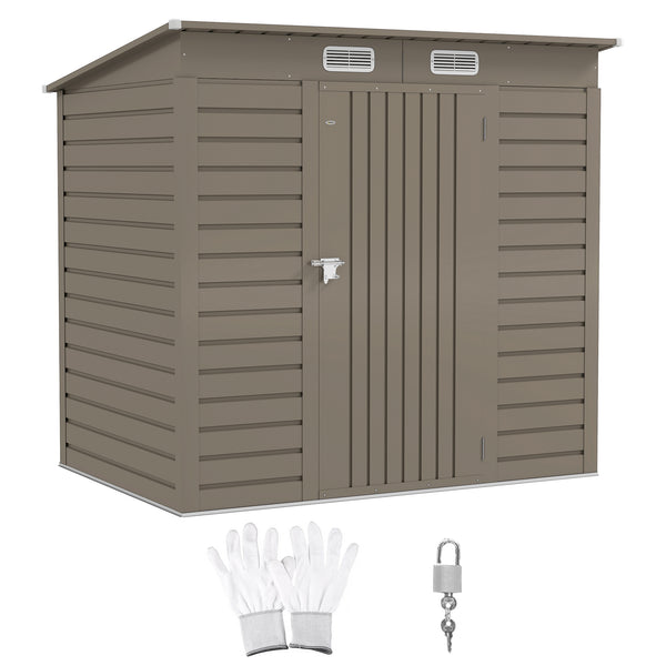 6 x 4FT Outdoor Storage Shed, Easy to Assemble Galvanized Metal Garden Shed, Waterproof Tool Shed with Lockable Door and 2 Vents for Backyard, Lawn, Patio, Light Grey