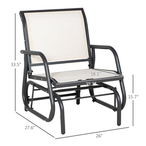 Porch Glider, Metal Frame Swing Glider Chair with Breathable Mesh Fabric, Curved Armrests and Steel Frame for Garden, Poolside, Backyard, Balcony, Cream White