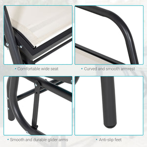 Porch Glider, Metal Frame Swing Glider Chair with Breathable Mesh Fabric, Curved Armrests and Steel Frame for Garden, Poolside, Backyard, Balcony, Cream White