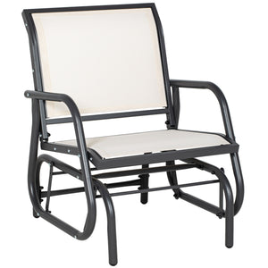 Porch Glider, Metal Frame Swing Glider Chair with Breathable Mesh Fabric, Curved Armrests and Steel Frame for Garden, Poolside, Backyard, Balcony, Cream White