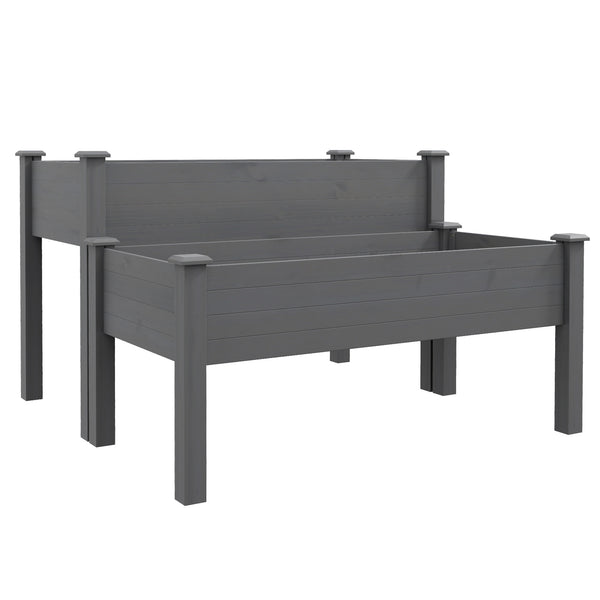 2 Tiers Raised Garden Bed, Wooden Elevated Planter Box with Legs Gardening Planting Bed with 2 Compartments for Flower Vegetable Herb Grow, Grey