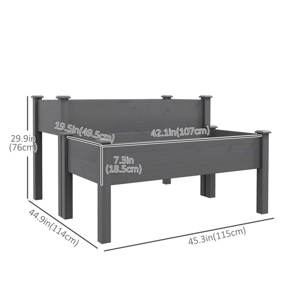 2 Tiers Raised Garden Bed, Wooden Elevated Planter Box with Legs Gardening Planting Bed with 2 Compartments for Flower Vegetable Herb Grow, Grey